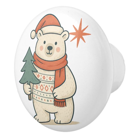 Cute Christmas Polar Bear Scandinavian Winter  セラミックノブ (右)