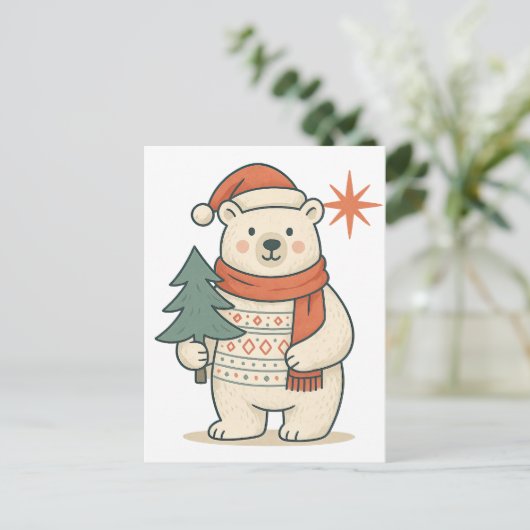 Cute Christmas Polar Bear | Scandinavian Winter  ポストカード (スタンド正面)