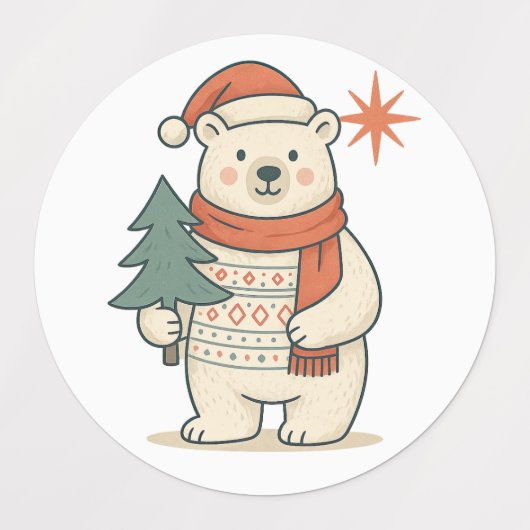 Cute Christmas Polar Bear Scandinavian Winter  ラベル (デザイン2)