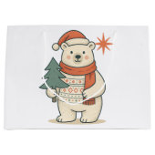 Cute Christmas Polar Bear Scandinavian Winter  ラージペーパーバッグ (正面)