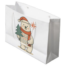 Cute Christmas Polar Bear Scandinavian Winter  ラージペーパーバッグ