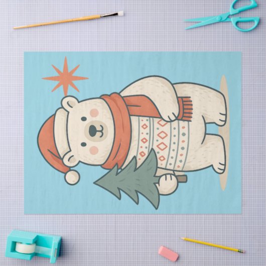 Cute Christmas Polar Bear Tissue Paper |  薄葉紙 (クラフト)