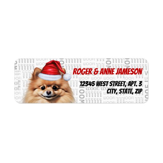 Cute Christmas Pomeranian Dog Return Address ラベル (正面)