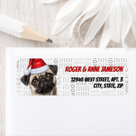 Cute Christmas Pug Dog Return Address ラベル (インサイチュ)