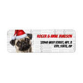 Cute Christmas Pug Dog Return Address ラベル (正面)