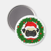Cute Christmas Pug Santa in Wreath マグネット (正面/裏面)