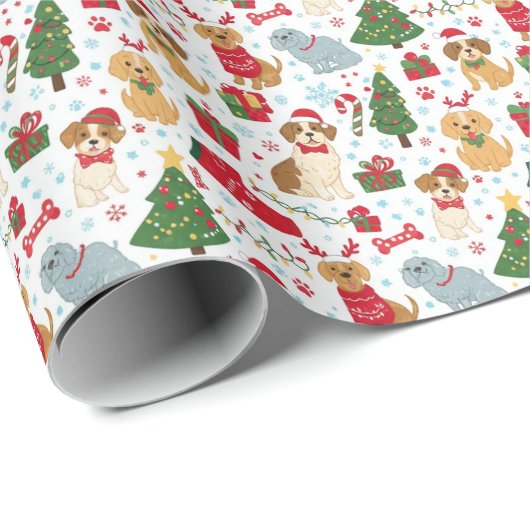Cute Christmas Puppies Holiday Wrapping Paper ラッピングペーパー (ロールコーナー)