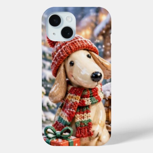 Cute Christmas Puppy Dog in Winter Knit Hat Case-Mate iPhoneケース (裏面)