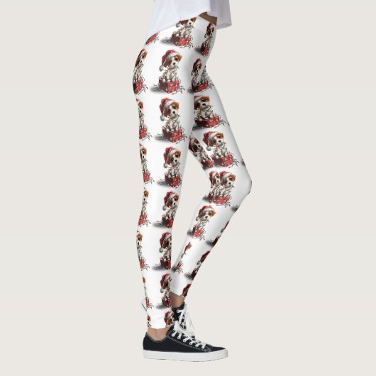 Cute Christmas Puppy on Gift Box レギンス (右)