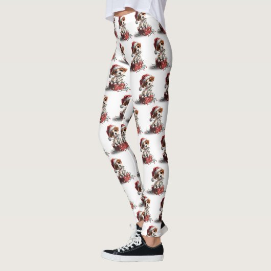 Cute Christmas Puppy on Gift Box レギンス (左)