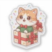 Cute Christmas Puppy Sticker & Magnet Adorable cat シール (正面)