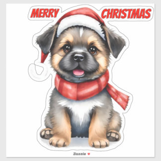 Cute Christmas Puppy Sticker | "Merry Christmas" シール