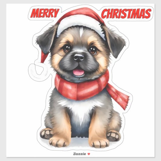 Cute Christmas Puppy Sticker | "Merry Christmas" シール (シート)