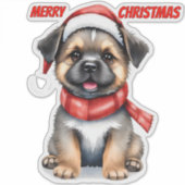 Cute Christmas Puppy Sticker | "Merry Christmas" シール (正面)