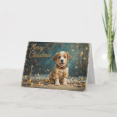 Cute Christmas Puppy with Lights Adorable Holiday  カード (正面)