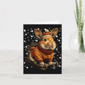 Cute Christmas Rabbit Sledding In Snow Funny Winte カード (正面)