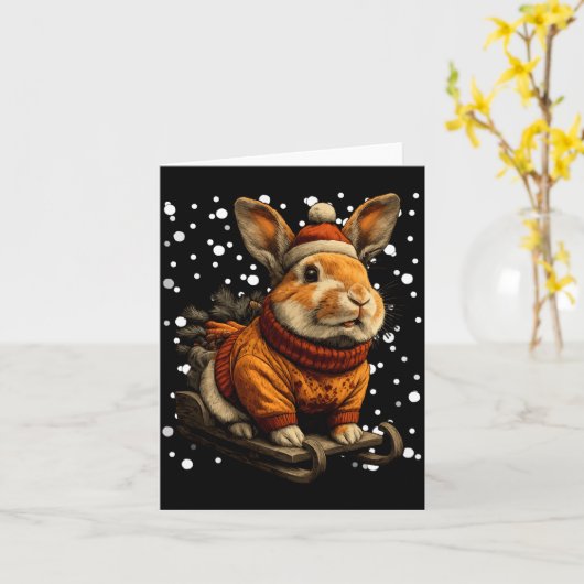 Cute Christmas Rabbit Sledding In Snow Funny Winte カード (黄色い花)