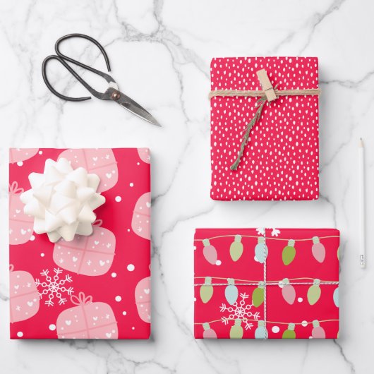 Cute Christmas Red Doodle ラッピングペーパーシート (正面)