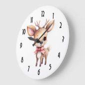  Cute Christmas Reindeer ラージ壁時計 (傾斜)