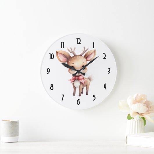 Cute Christmas Reindeer ラージ壁時計 (ホーム)