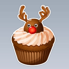 Cute Christmas Reindeer Cupcake Chocolate Antlers シール