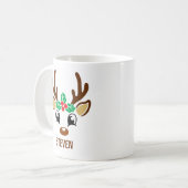 Cute Christmas reindeer face コーヒーマグカップ (正面左)