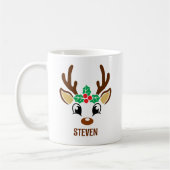 Cute Christmas reindeer face コーヒーマグカップ (左)