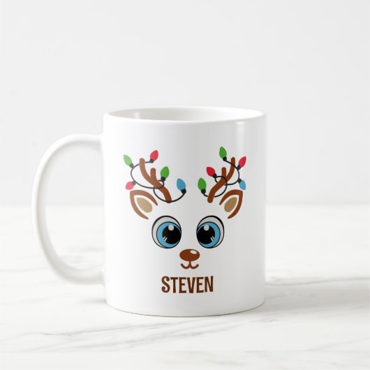 Cute Christmas reindeer face With Ligths コーヒーマグカップ (左)