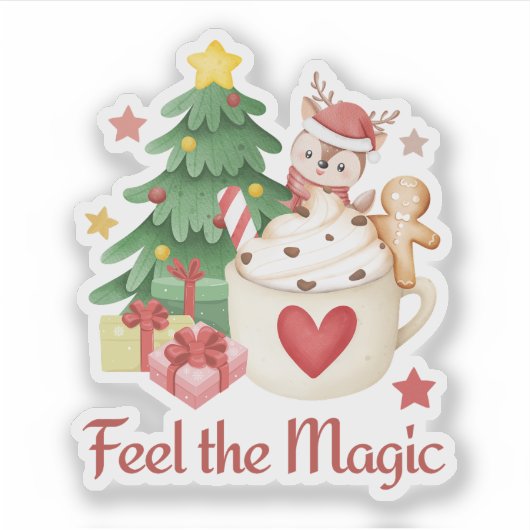 Cute Christmas Reindeer Festive Sticker シール (正面)