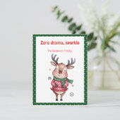 Cute christmas reindeer funny wish green Postcard シーズンカード (スタンド正面)