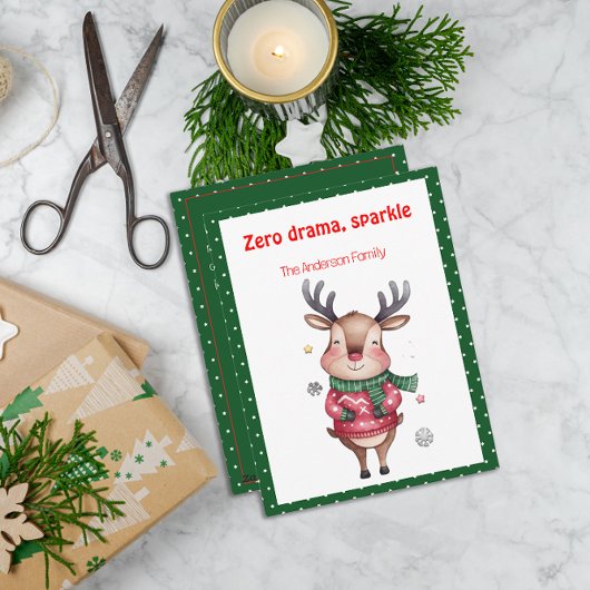 Cute christmas reindeer funny wish green Postcard シーズンカード
