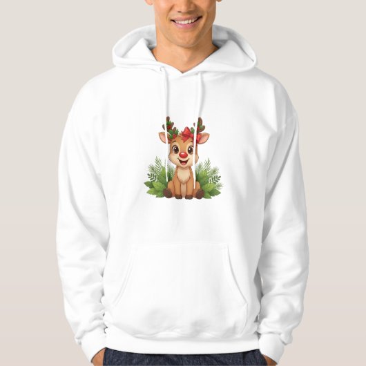 Cute Christmas Reindeer Hoodie, Reindeer Holiday  パーカ (正面)