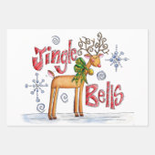 Cute Christmas Reindeer, Jingle Bells Snowflakes ラッピングペーパーシート (正面)