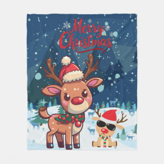 Cute Christmas Reindeer Kids Blanket フリースブランケット