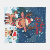 Cute Christmas Reindeer Kids Blanket フリースブランケット (正面(横))