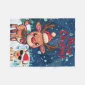 Cute Christmas Reindeer Kids Blanket フリースブランケット (正面(横))