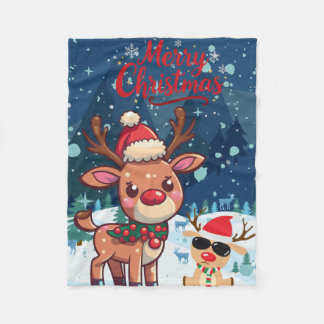 Cute Christmas Reindeer Kids Blanket フリースブランケット