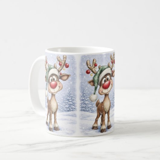 Cute Christmas Reindeer Mug コーヒーマグカップ (正面左)