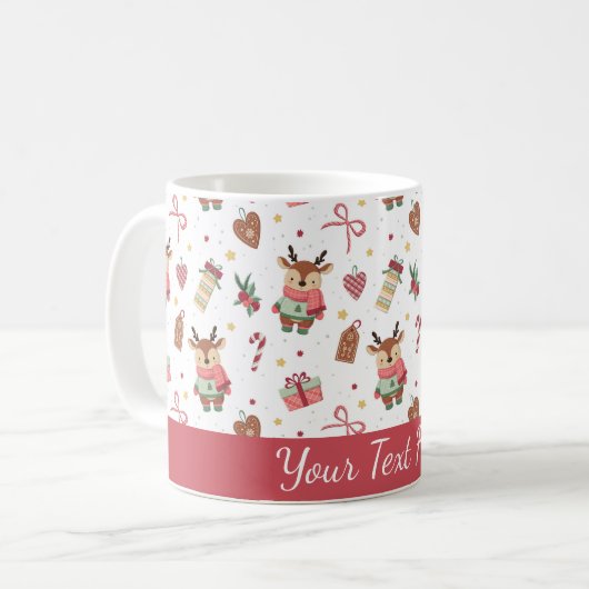 Cute Christmas Reindeer Personalized Mug コーヒーマグカップ (正面左)