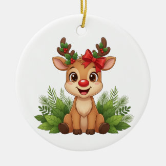 Cute Christmas Reindeer, Reindeer Holiday セラミックオーナメント