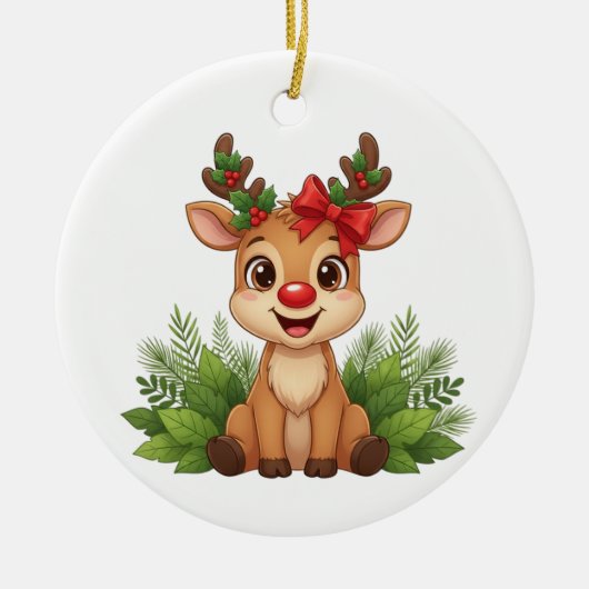 Cute Christmas Reindeer, Reindeer Holiday  セラミックオーナメント (正面)