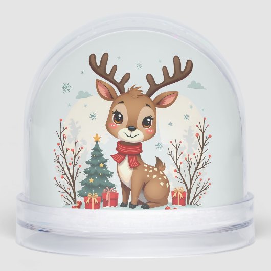 Cute Christmas Reindeer Scene Snowy Forest (正面)