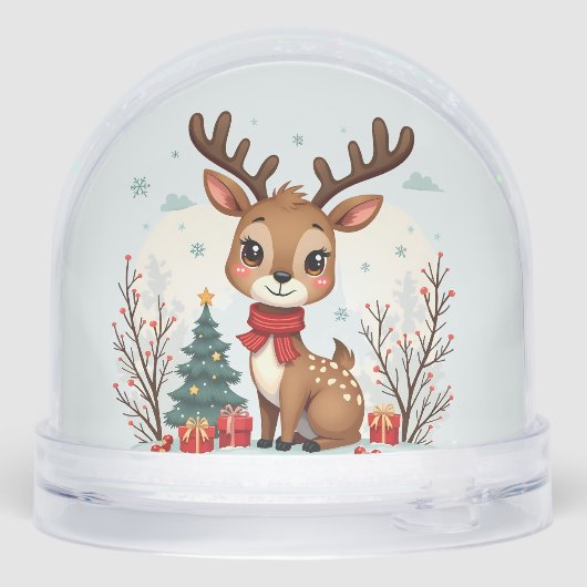 Cute Christmas Reindeer Scene Snowy Forest (裏面)
