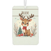 Cute Christmas Reindeer Scene Snowy Forest カーエアーフレッシュナー (裏面)
