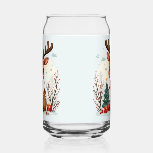 Cute Christmas Reindeer Scene Snowy Forest ガラス缶 (左)