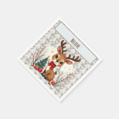 Cute Christmas Reindeer Scene Snowy Forest スタンダードカクテルナプキン (角)