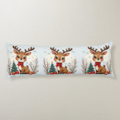 Cute Christmas Reindeer Scene Snowy Forest ボディピロー (裏面)