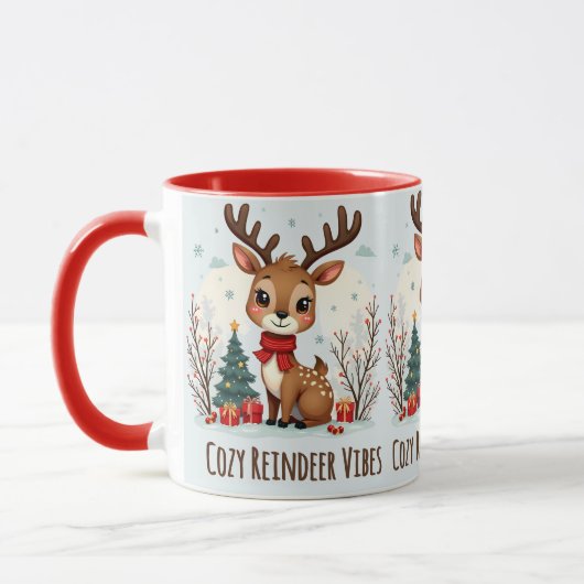 Cute Christmas Reindeer Scene Snowy Forest マグカップ (左)