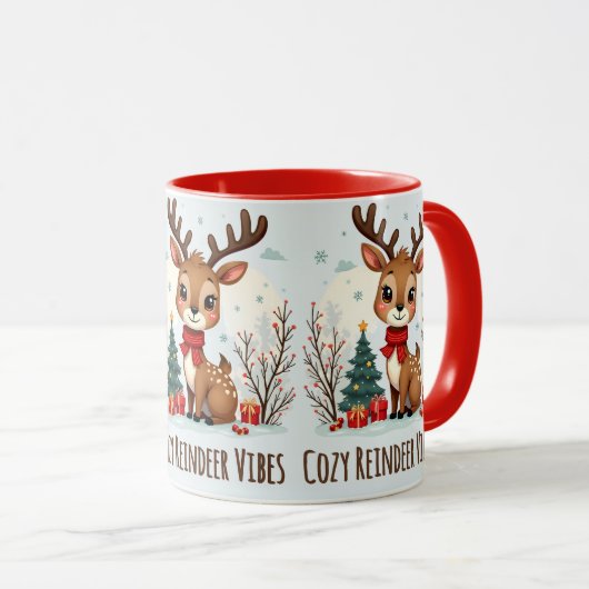 Cute Christmas Reindeer Scene Snowy Forest マグカップ (正面右)