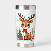 Cute Christmas Reindeer Scene Snowy Forest 保温保冷タンブラー (背面)